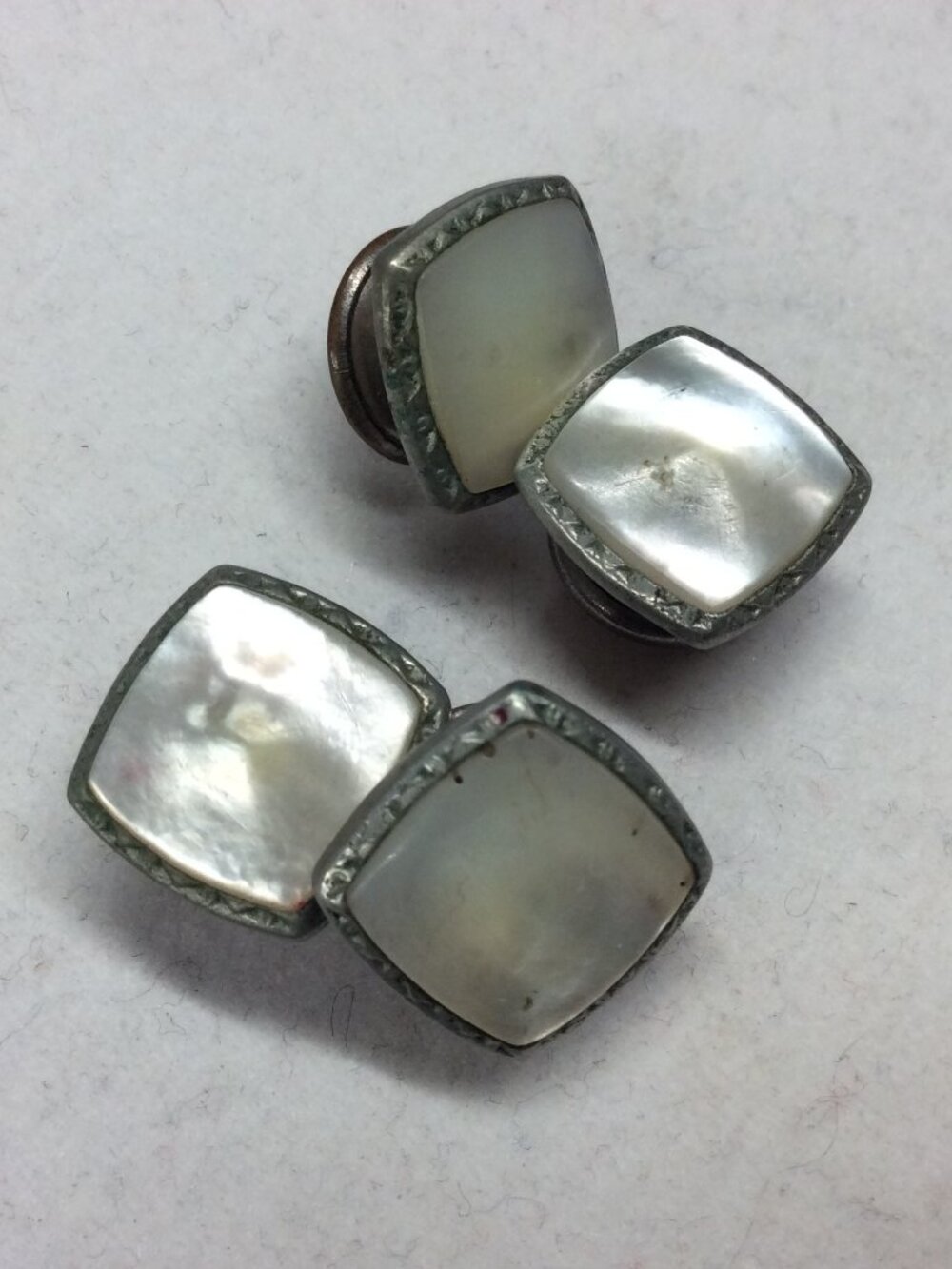 VINTAGE ANTIQUE SQUARE MOP SNAP LINK CUFFLINKS 1/2"